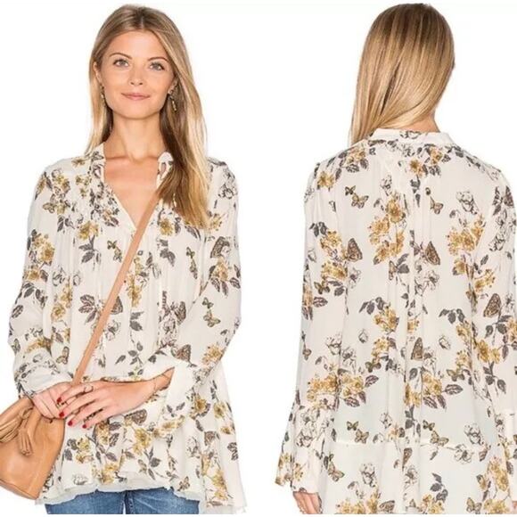 Free People Womens Top Ivory Pebble Crepe So Fine Oversized Tunic Small - Picture 1 of 11